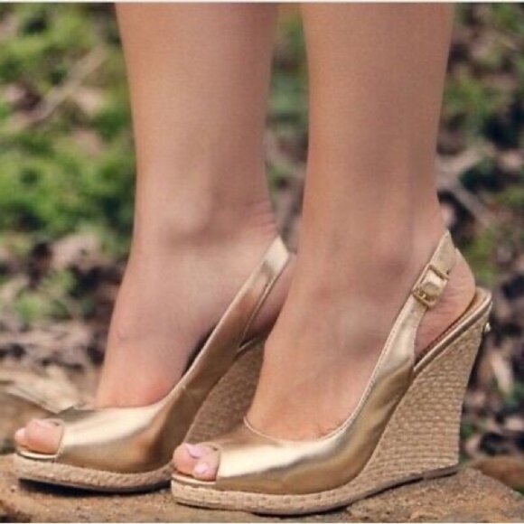 Aldo Shoes - Aldo Women's Wedge Platform Sandals espadrilles Slingback Gold Y2k 2000s Size 9